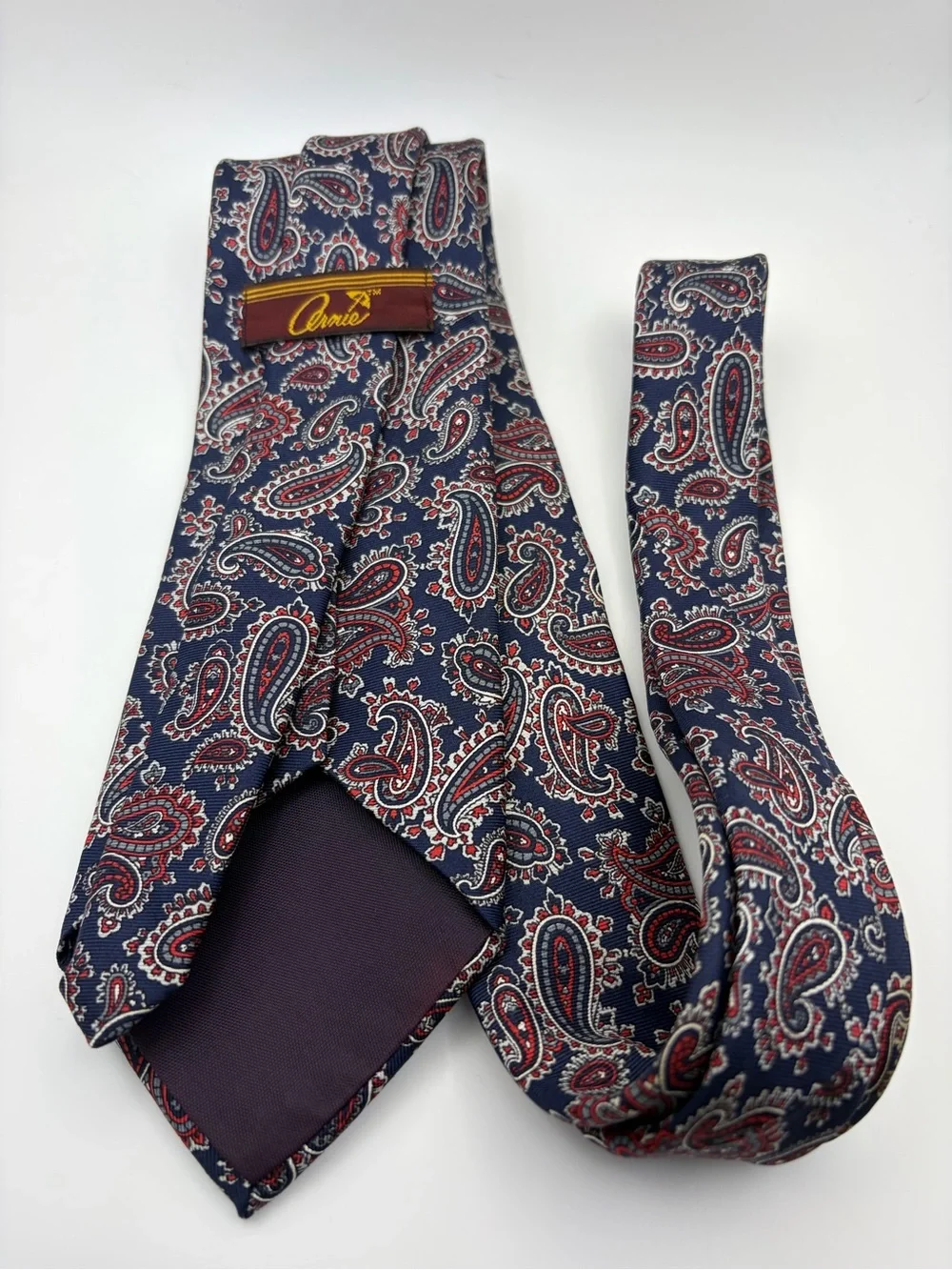 Arnie (Palmer) Men’s Paisley Necktie Navy Blue Red Gray Classic Wide Tie